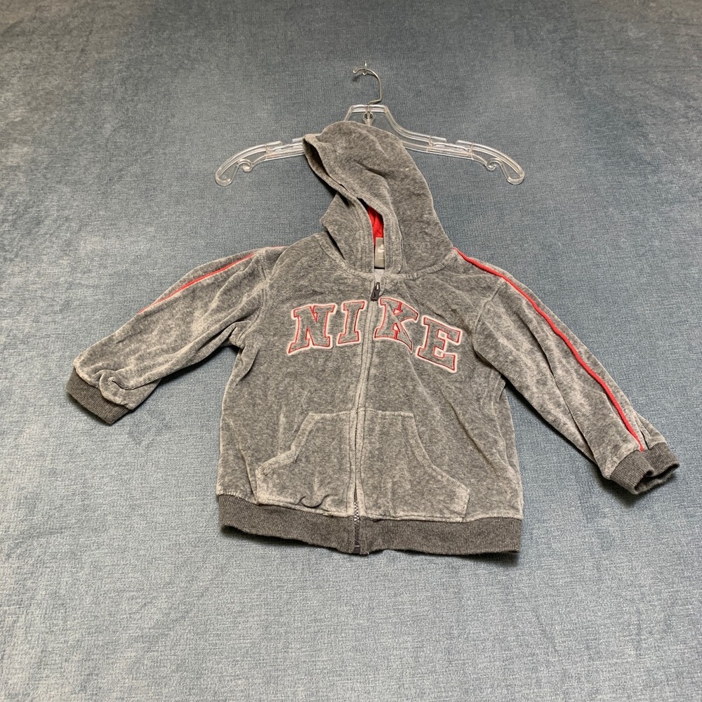 Nike Hoodie Toddlers 4T Gray Spellout Logo Kangaroo Pockets Full Zip Long Sleeve